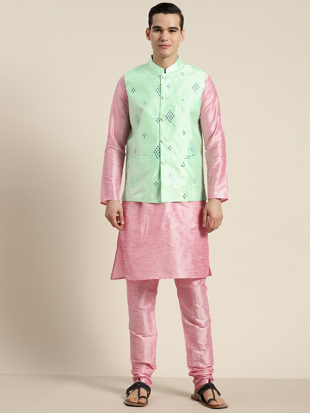 

SOJANYA Regular Mirror Work Kurta with Churidar, Pink