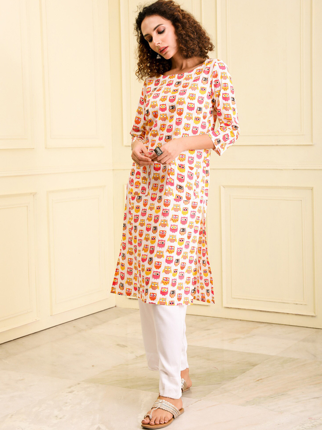 

BEATITUDE Quirky Printed Organic Cotton Kurta, Off white