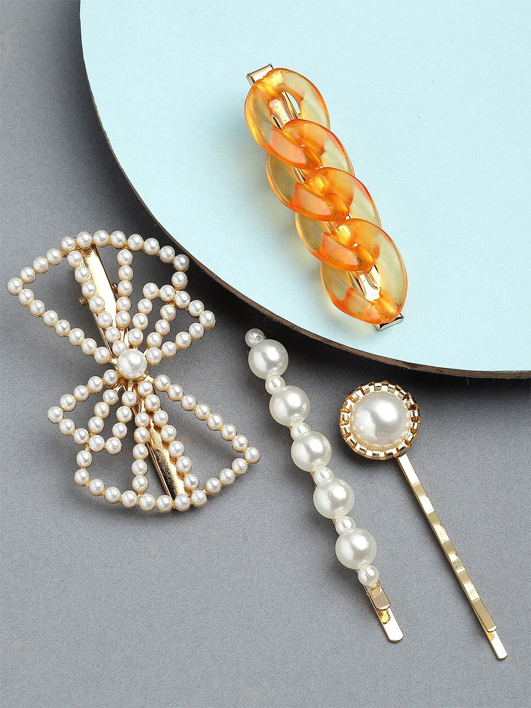 

Bohey by KARATCART Women Set of 4 Beaded Bobby Pins, White