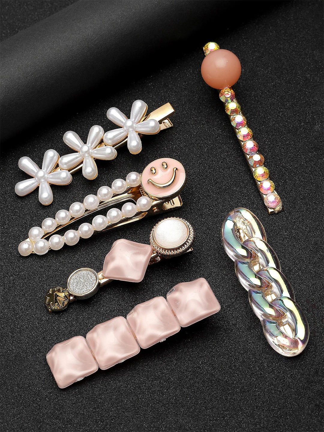 

Bohey by KARATCART Women Set of 6 Beaded Alligator Hair Clip, White