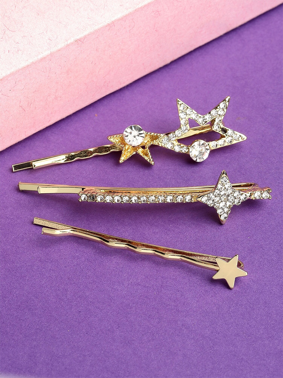 

Bohey by KARATCART Women Set of 3 Gold Plated Bobby Pins, White