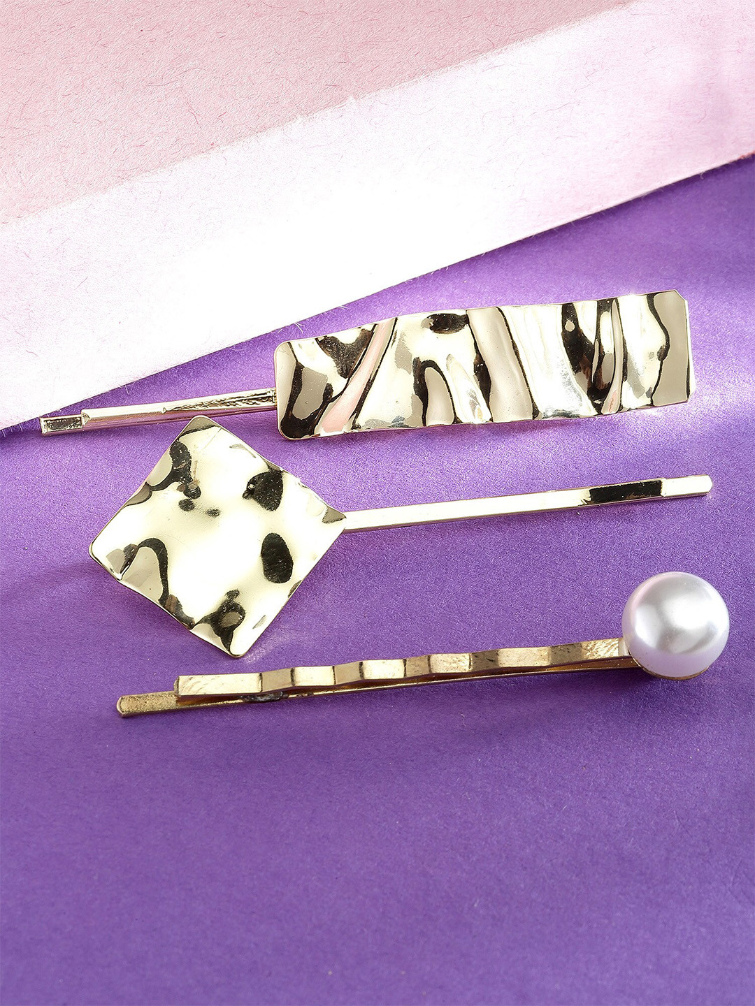 

Bohey by KARATCART Women Set of 3 Bobby Pins, Gold