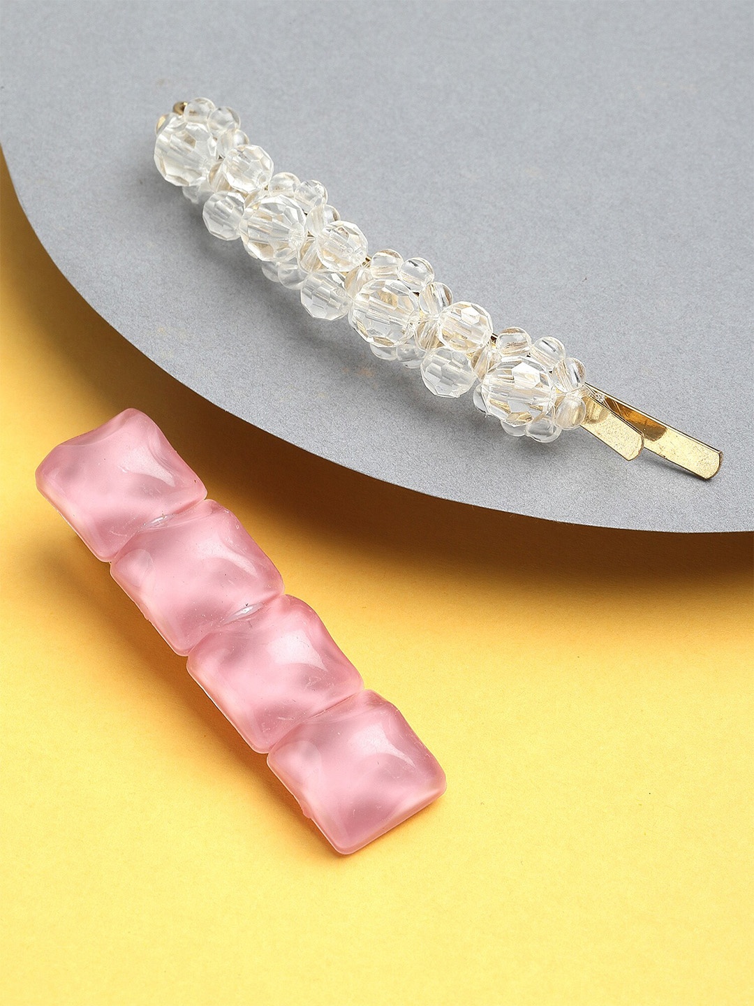 

Bohey by KARATCART Women Set of 2 Embellished Alligator Hair Clip, Pink