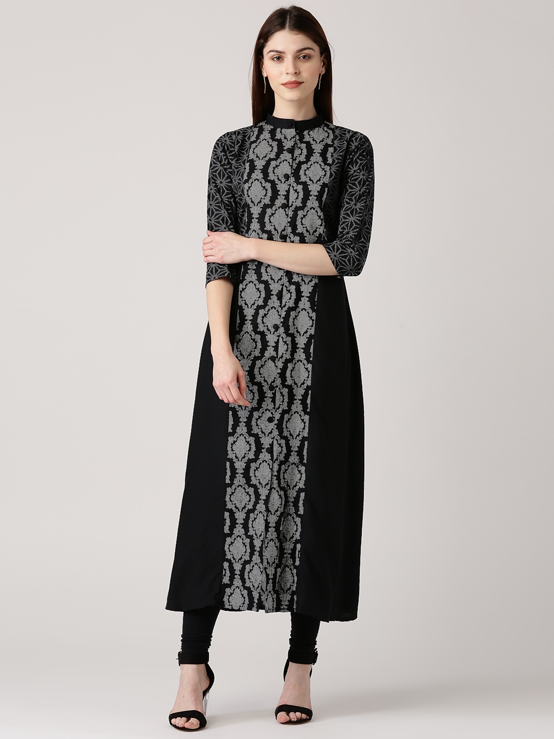 

Libas Women Black & Grey Printed A-Line Kurta