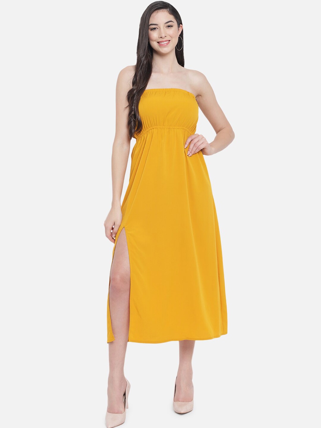 

ALL WAYS YOU Strapless Crepe Fit & Flare Midi Dress, Yellow