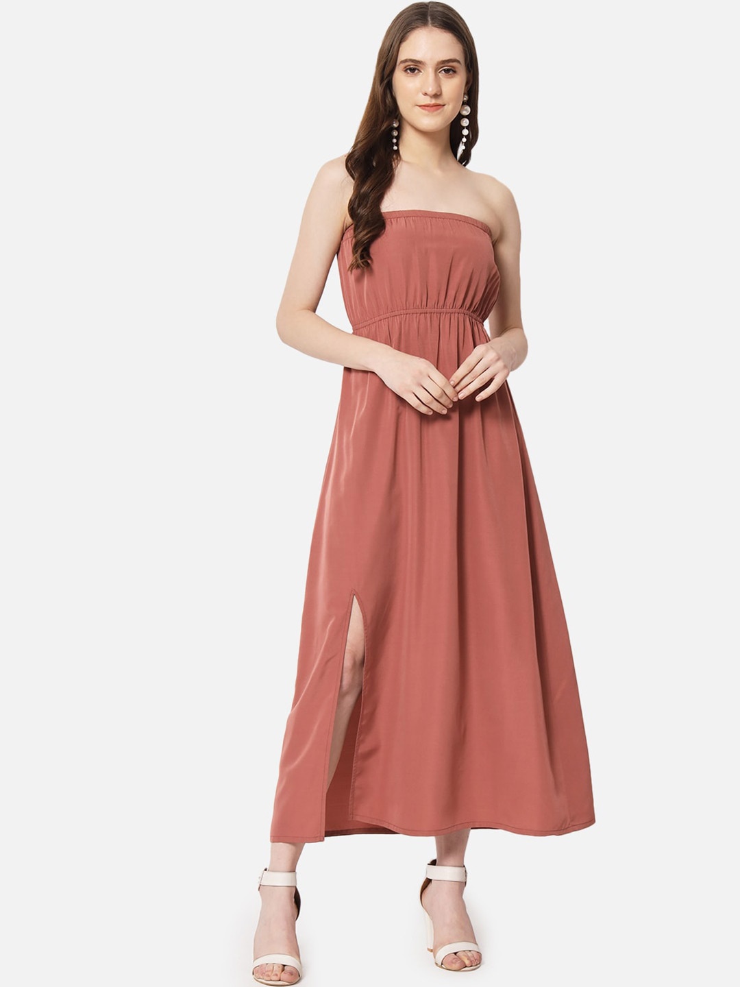 

ALL WAYS YOU Strapless Front Slit Empire Maxi Tube Dress, Rust