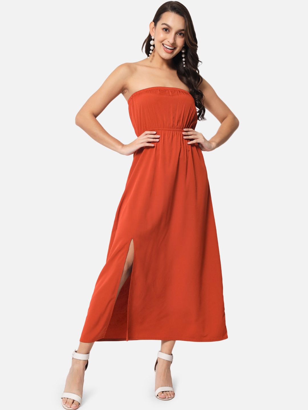 

ALL WAYS YOU Side Slit Gathered Empire Midi Dress, Red
