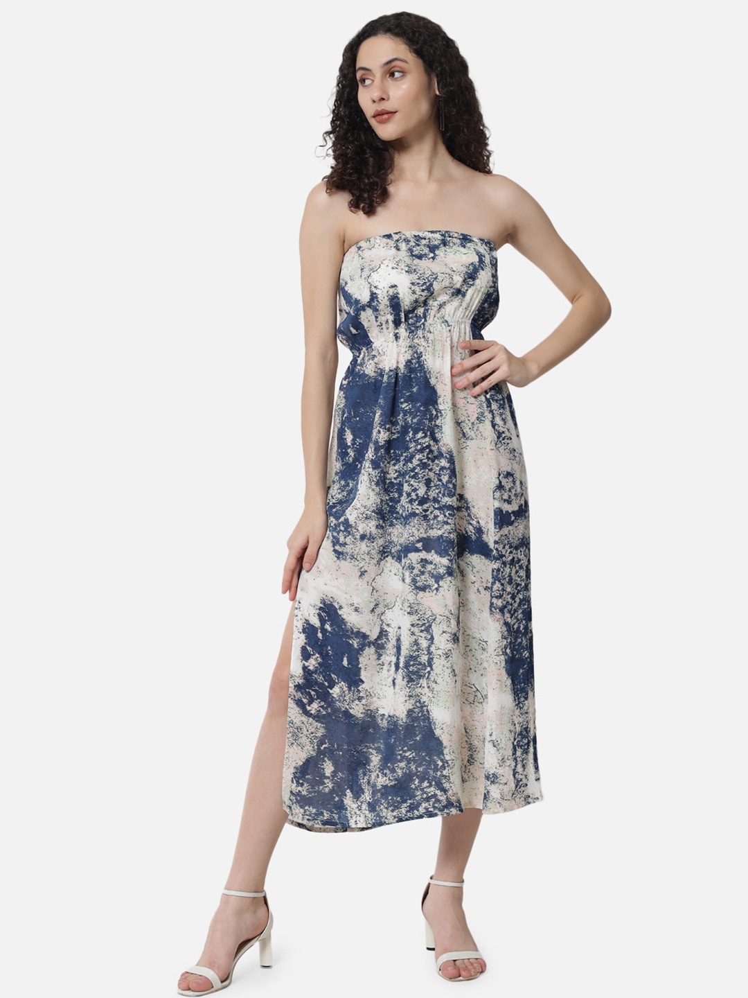 

ALL WAYS YOU Abstract Printed Strapless Fit & Flare Midi Dress, Blue