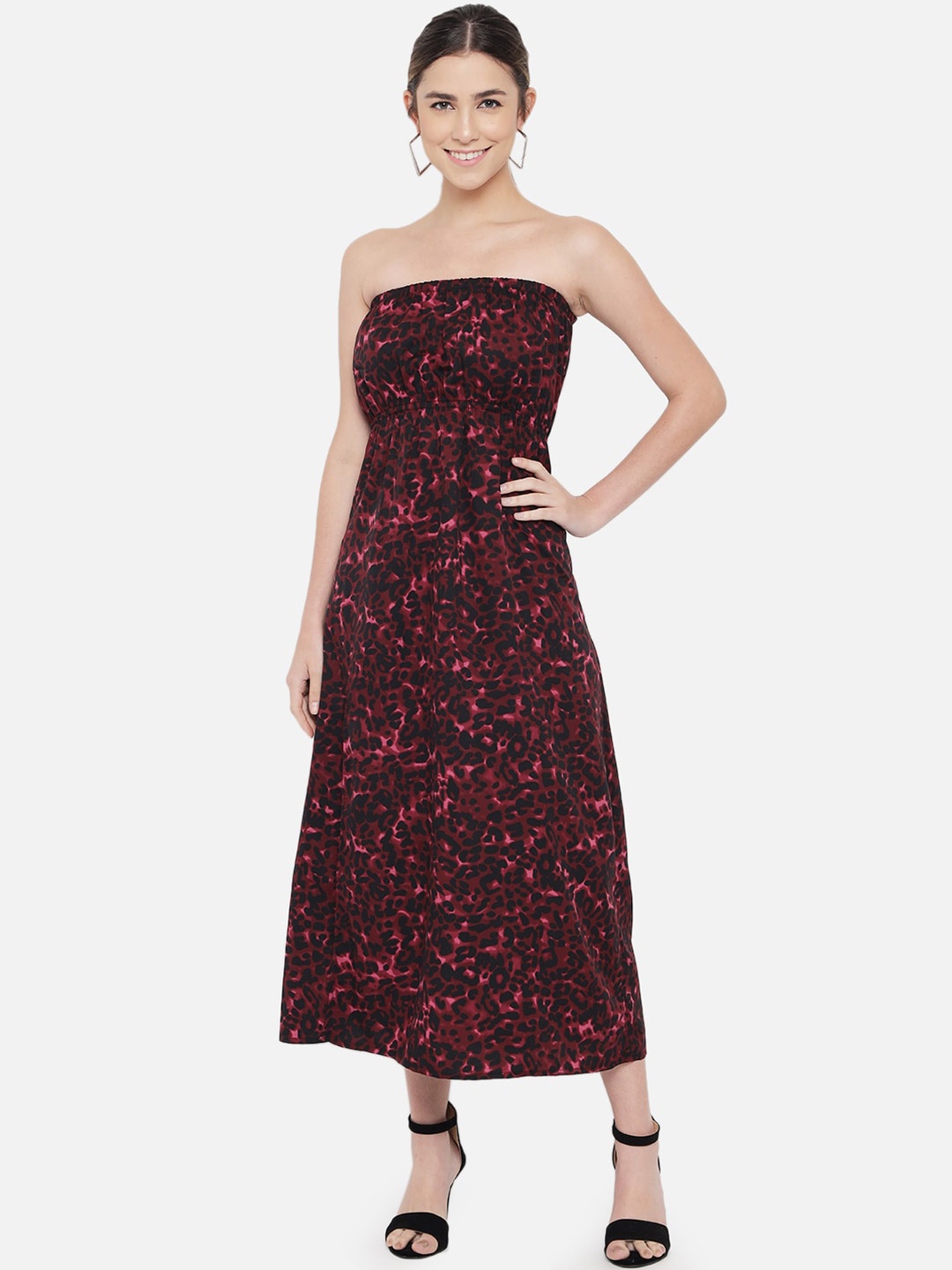 

ALL WAYS YOU Animal Printed Strapless Fit & Flare Maxi Dress, Maroon