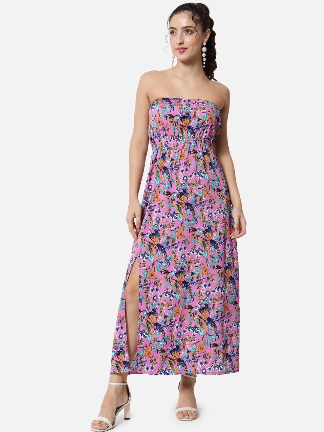 

ALL WAYS YOU Floral Printed Strapless Fit & Flare Maxi Dress, Purple