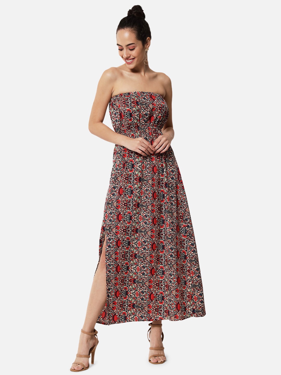 

ALL WAYS YOU Floral Printed Strapless Fit & Flare Midi Dress, Red