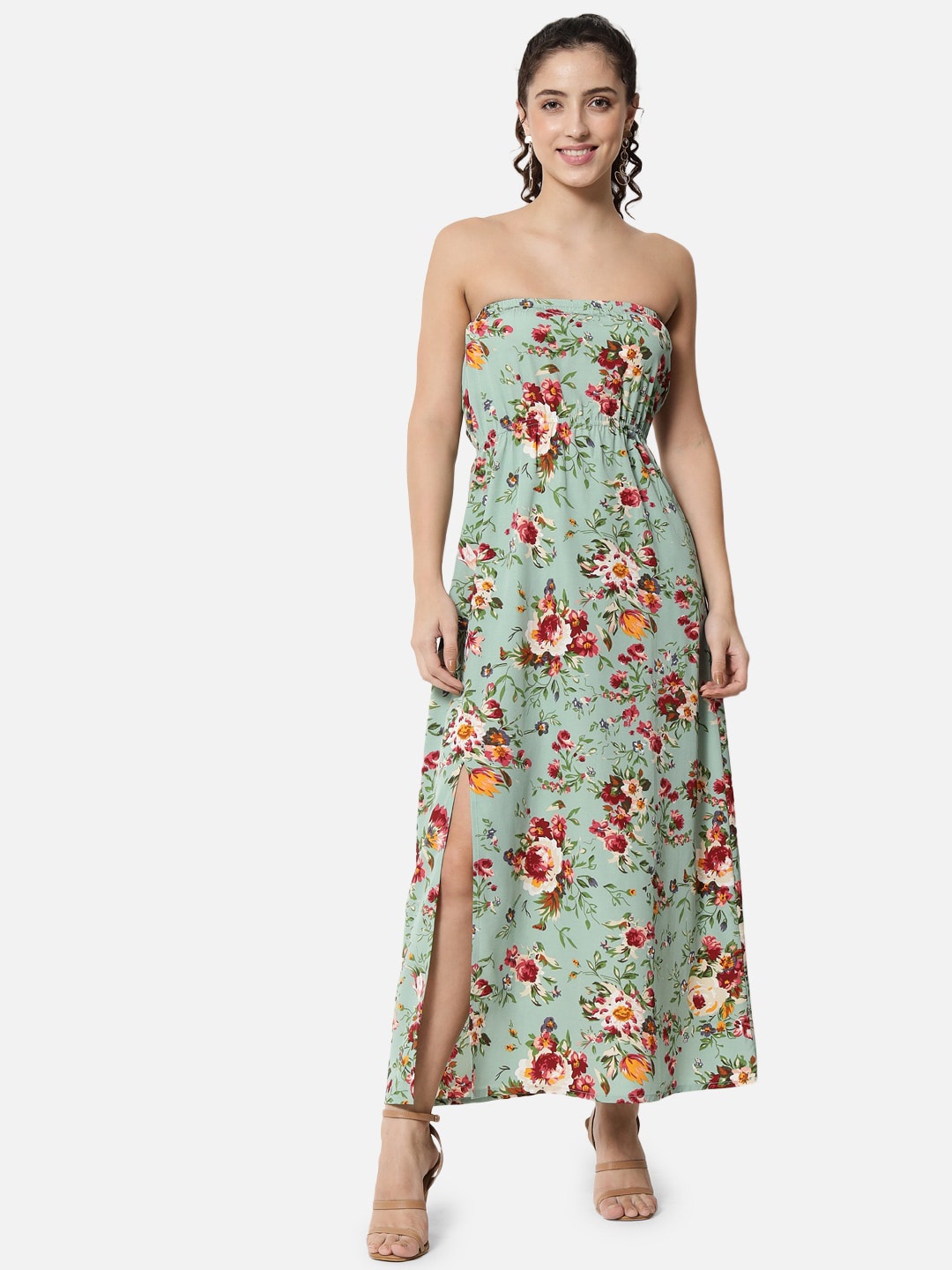 

ALL WAYS YOU Floral Printed Strapless Fit & Flare Maxi Dress, Green