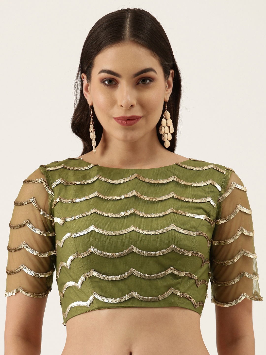 

panchhi Embroidered Saree Blouse, Olive