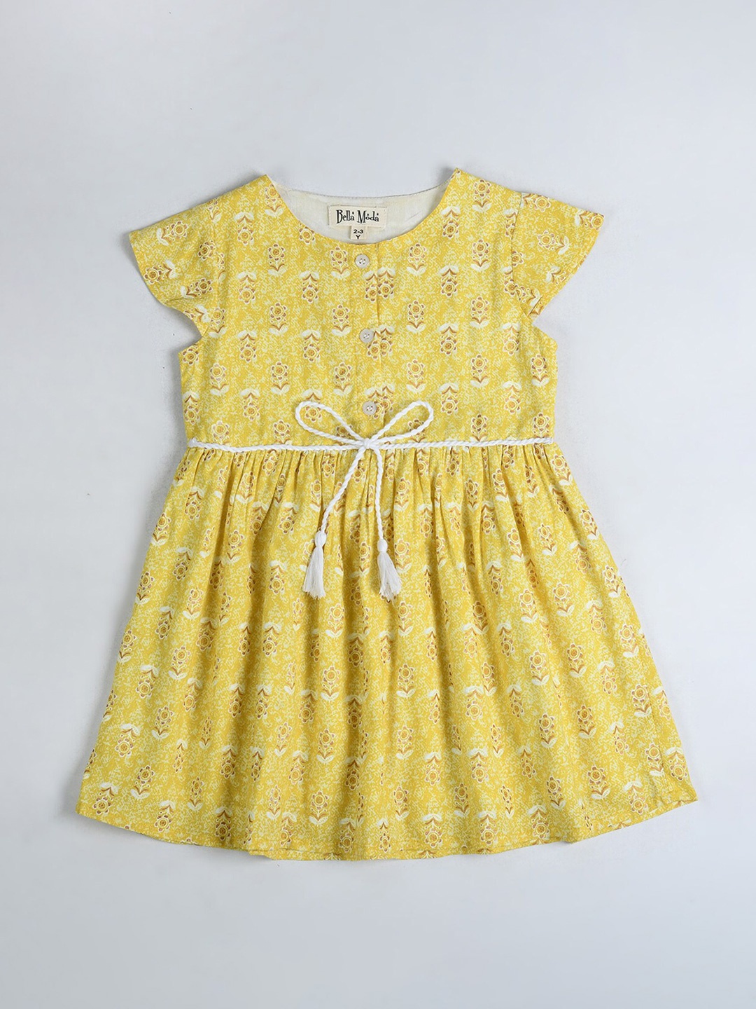 

Bella Moda Girls Floral Printed Pure Cotton Fit & Flare Dress, Yellow