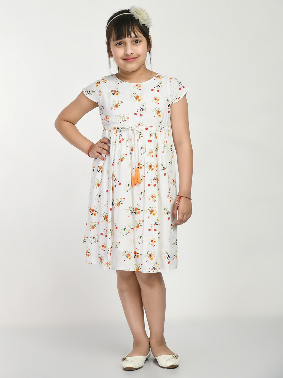 

Bella Moda Girls Floral Printed Fit & Flare Cotton Dress, White