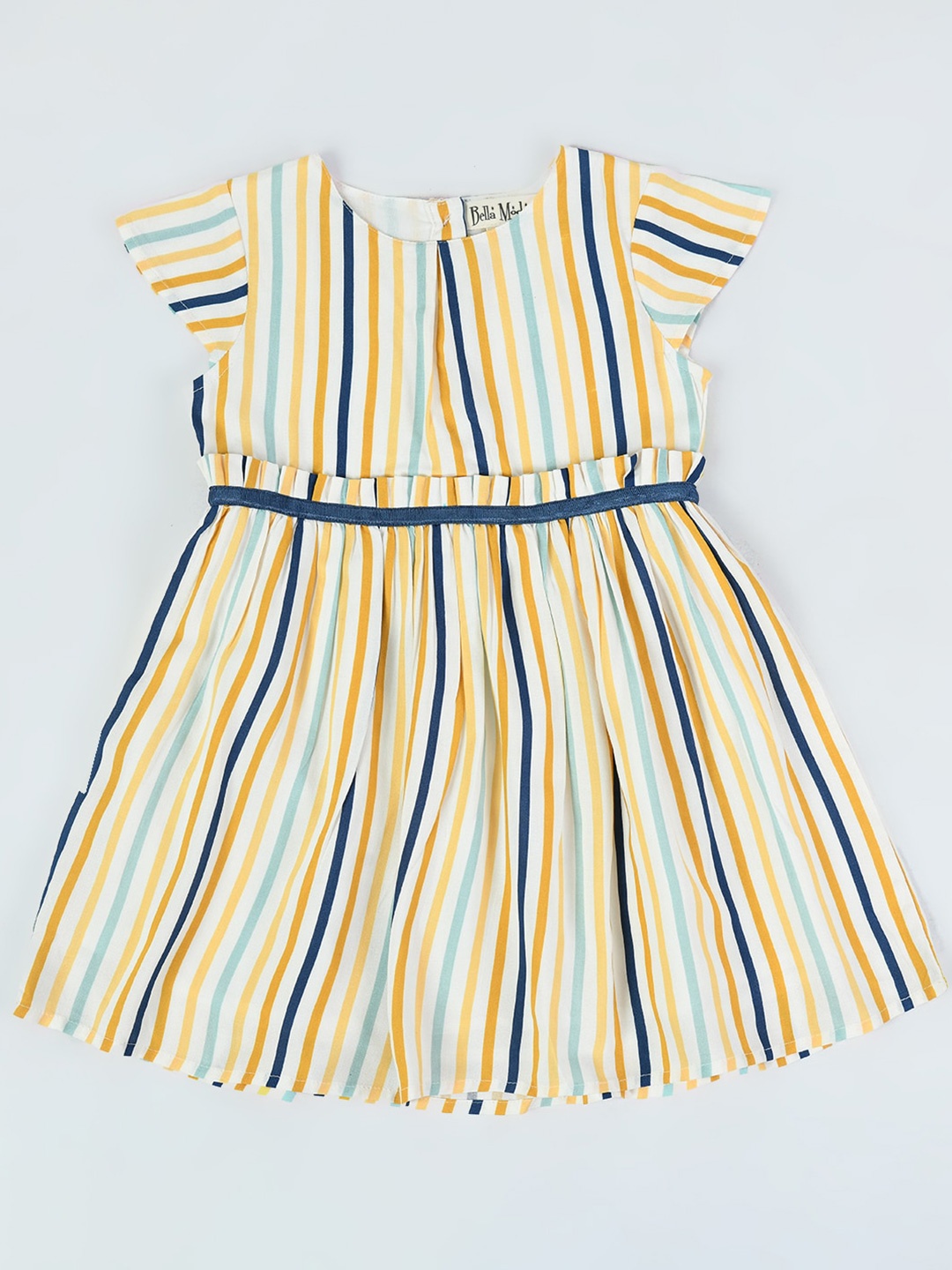 

Bella Moda Girls Striped Cap Sleeve Fit & Flare Dress, White