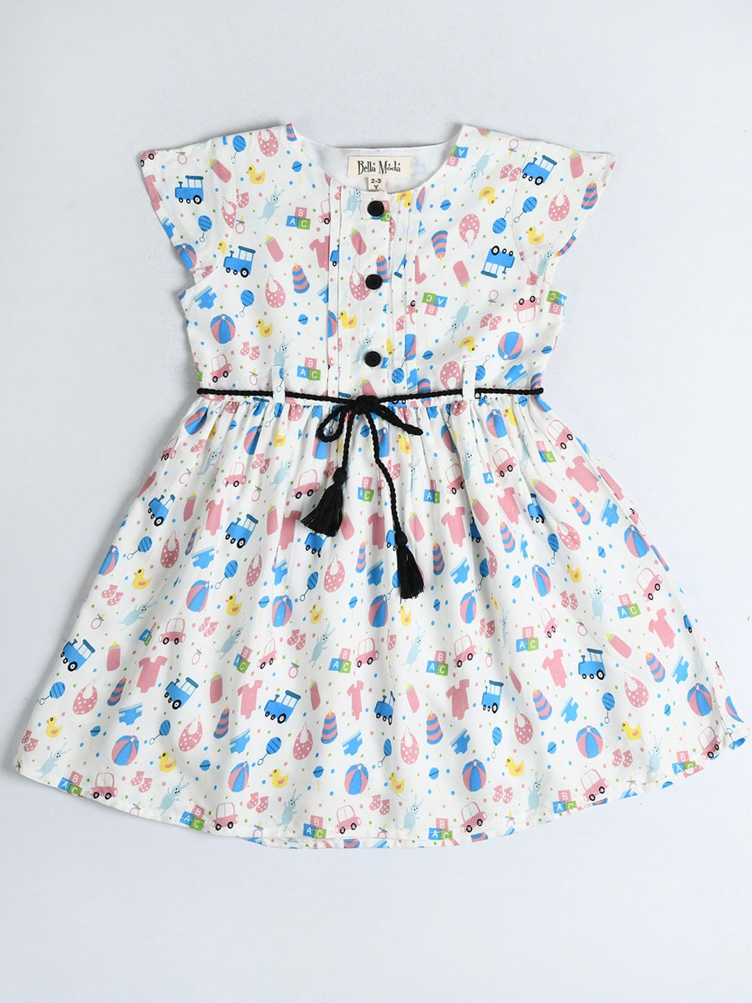 

Bella Moda Girls Conversational Printed Pure Cotton Fit & Flare Dress, White