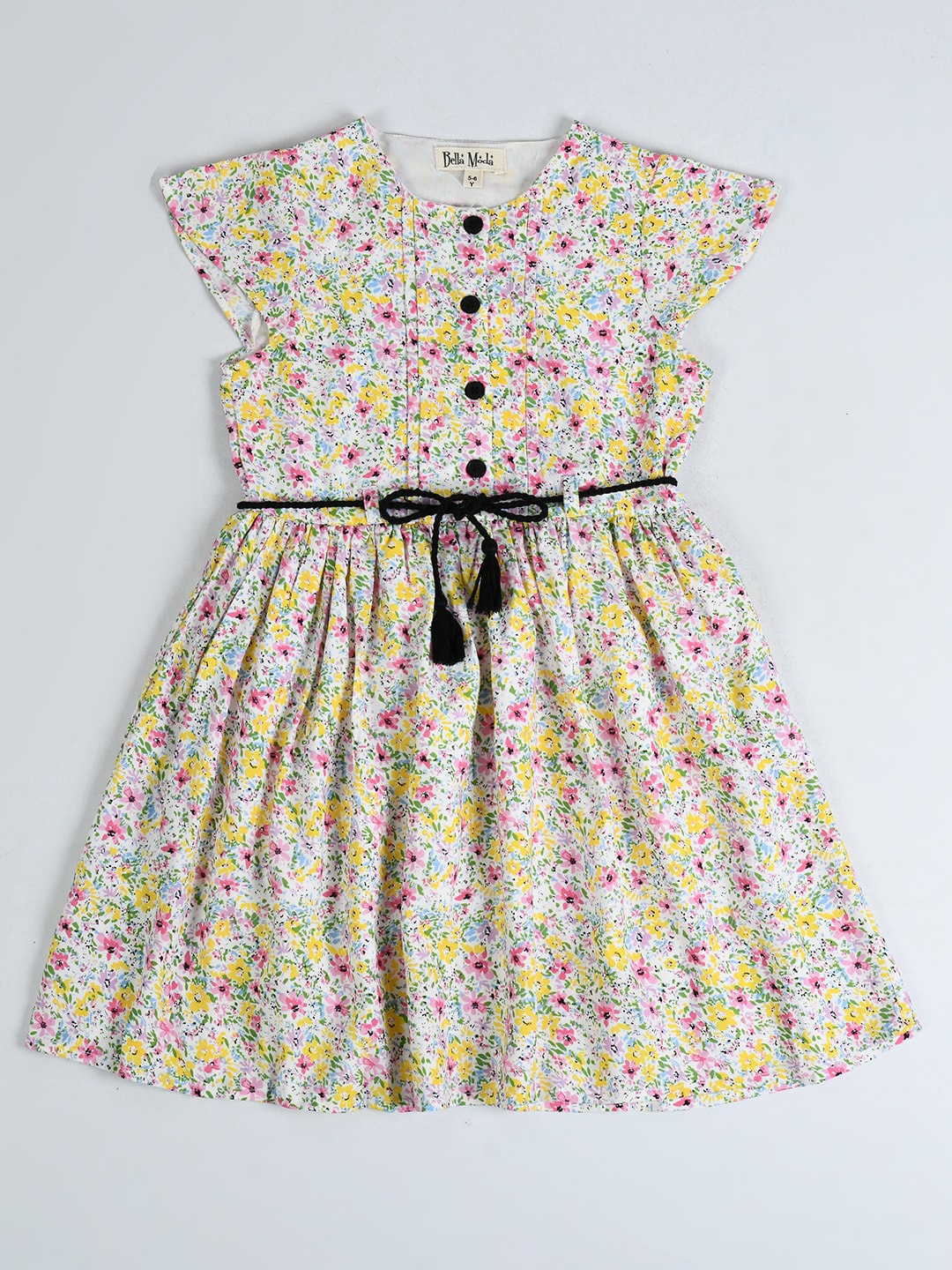 

Bella Moda Girls Floral Printed Pure Cotton Fit & Flare Dress, Yellow