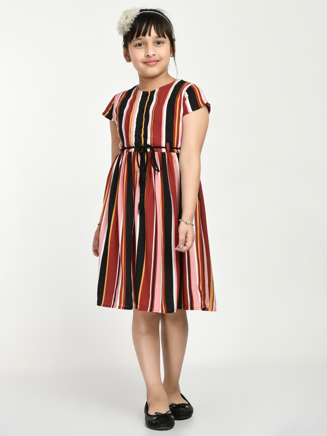 

Bella Moda Girls Striped Tie-Up Detail Fit & Flare Dress, Pink