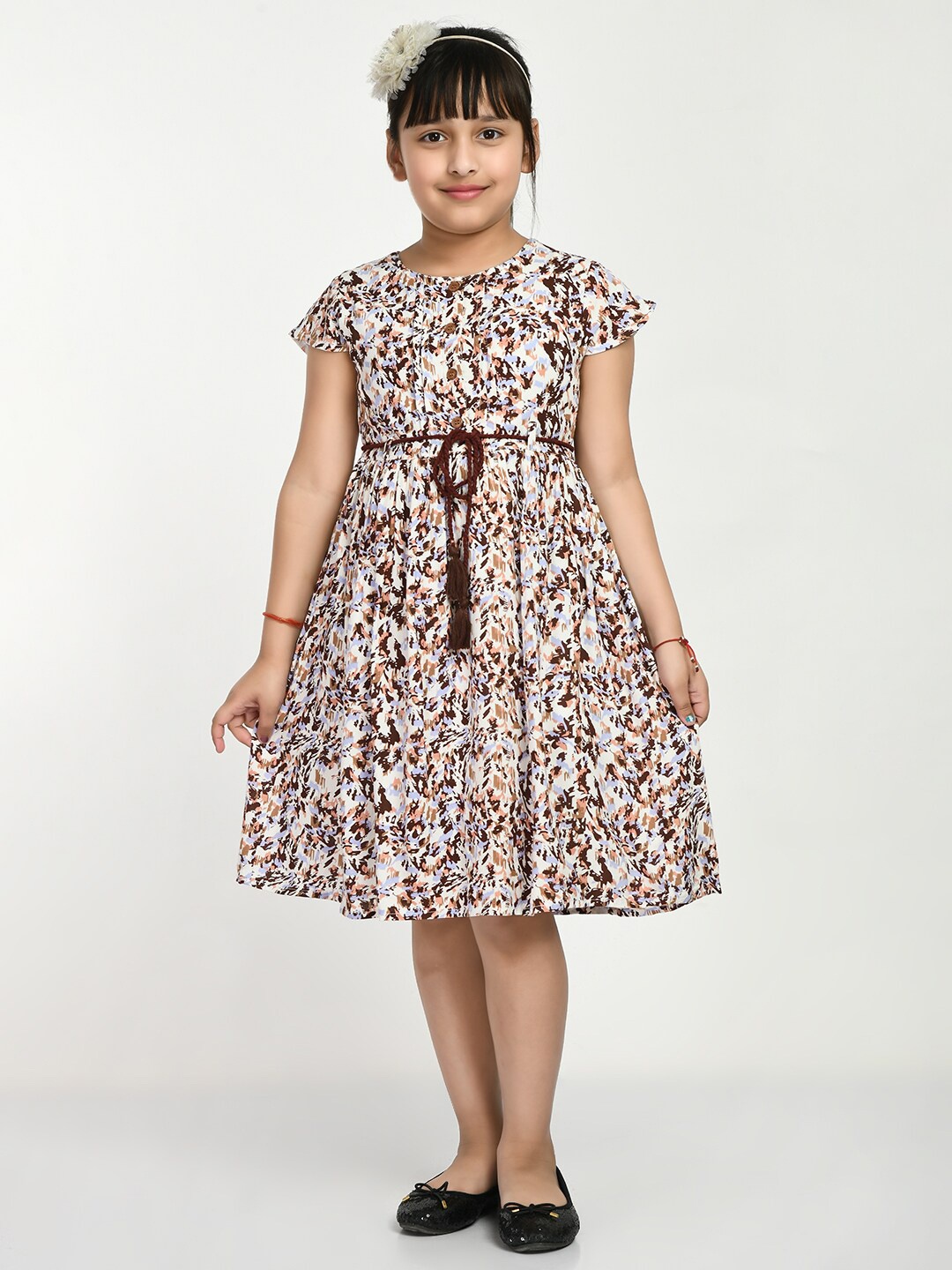 

Bella Moda Girls Printed Fit & Flare Dress, Brown