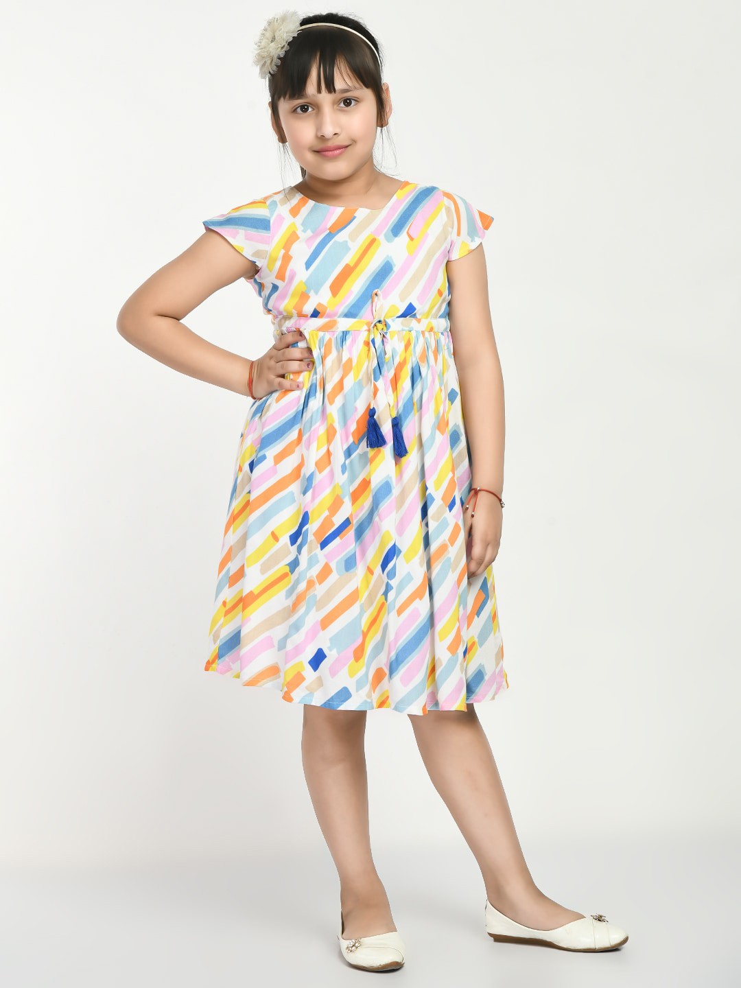 

Bella Moda Girls Printed Fit & Flare Cotton Dress, White