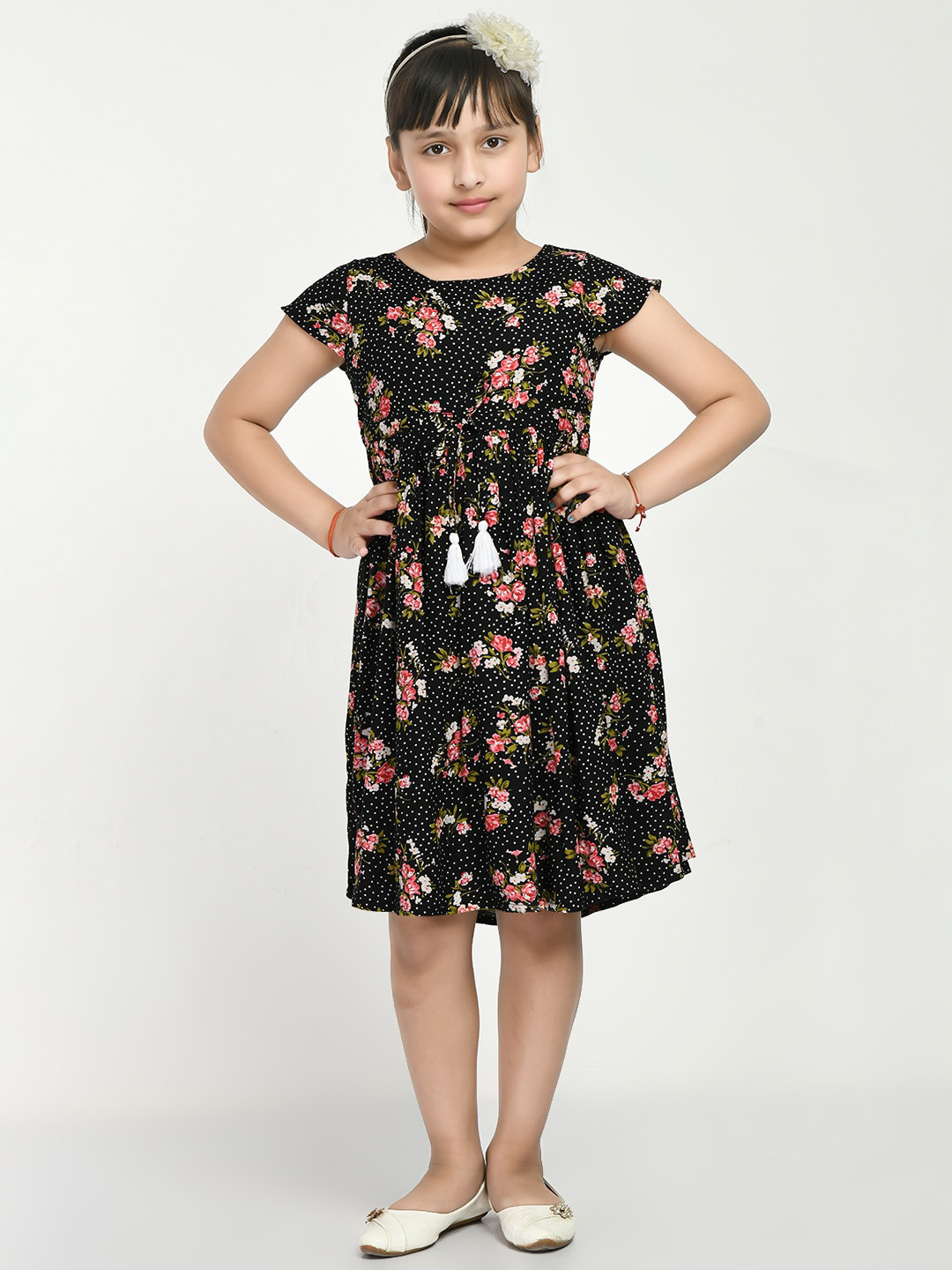 

Bella Moda Girls Floral Print Fit & Flare Dress, Black