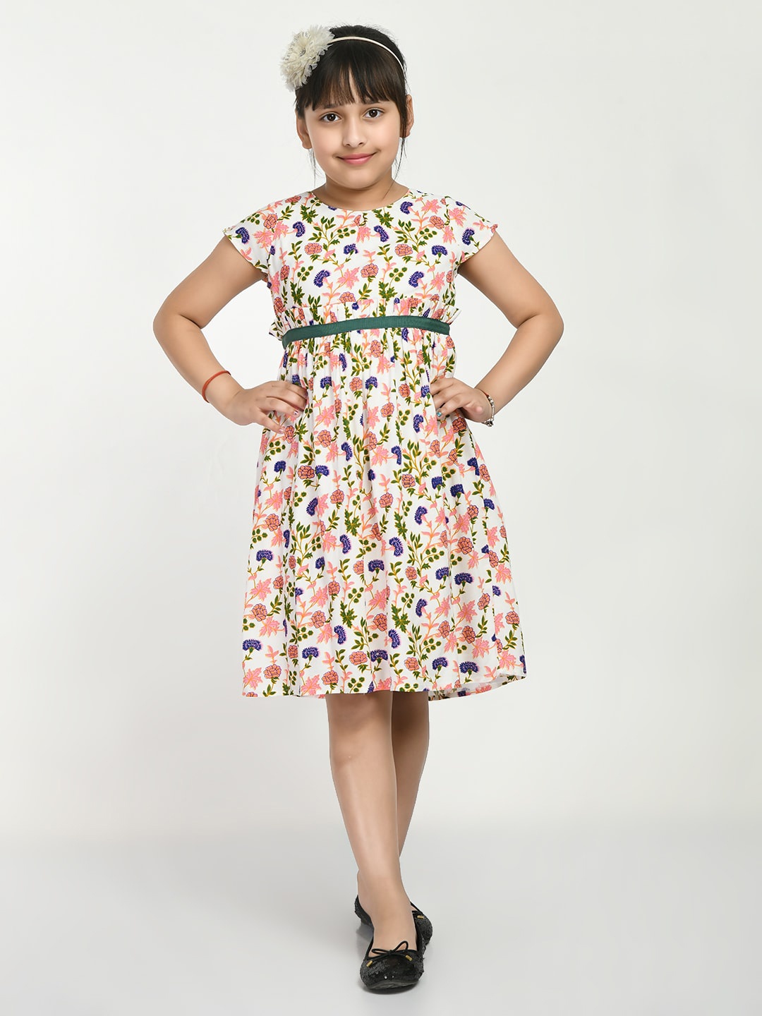 

Bella Moda Girls Floral Printed Fit & Flare Cotton Dress, White