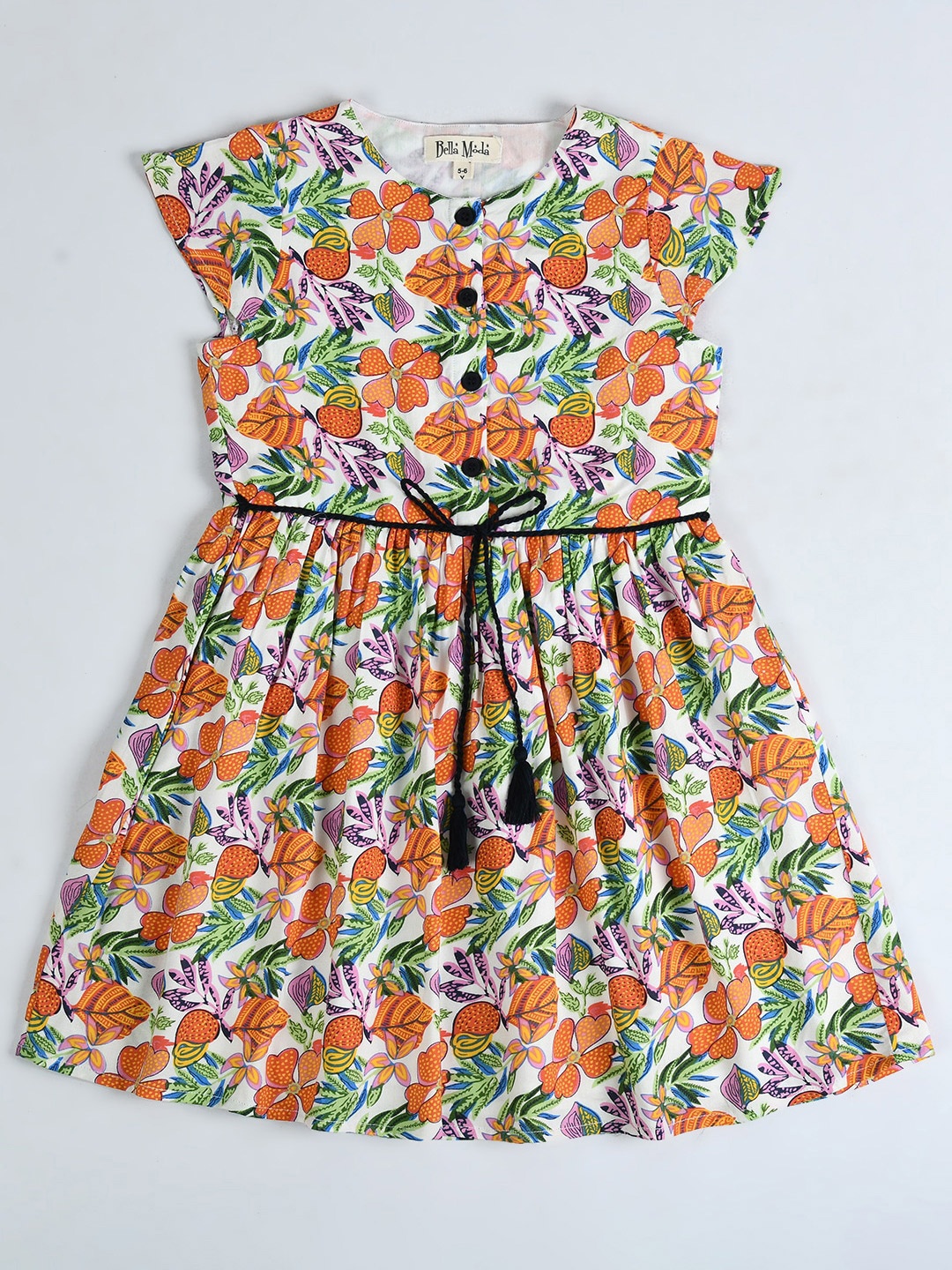 

Bella Moda Girls Floral Printed Pure Cotton Fit & Flare Dress, White