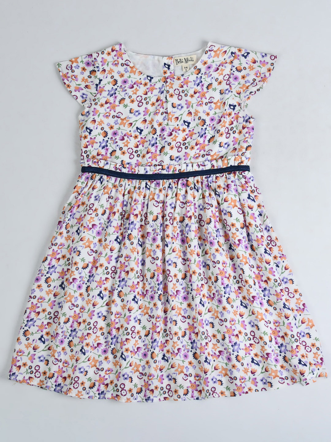 

Bella Moda Girls Floral Printed Pure Cotton Fit & Flare Dress, White