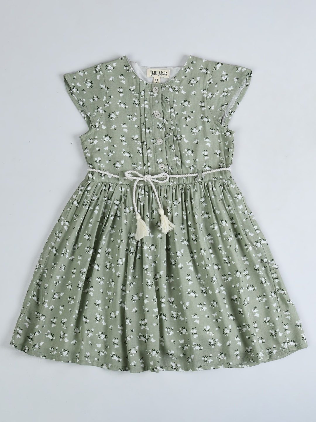 

Bella Moda Girls Floral Printed Pure Cotton Fit & Flare Dress, Green
