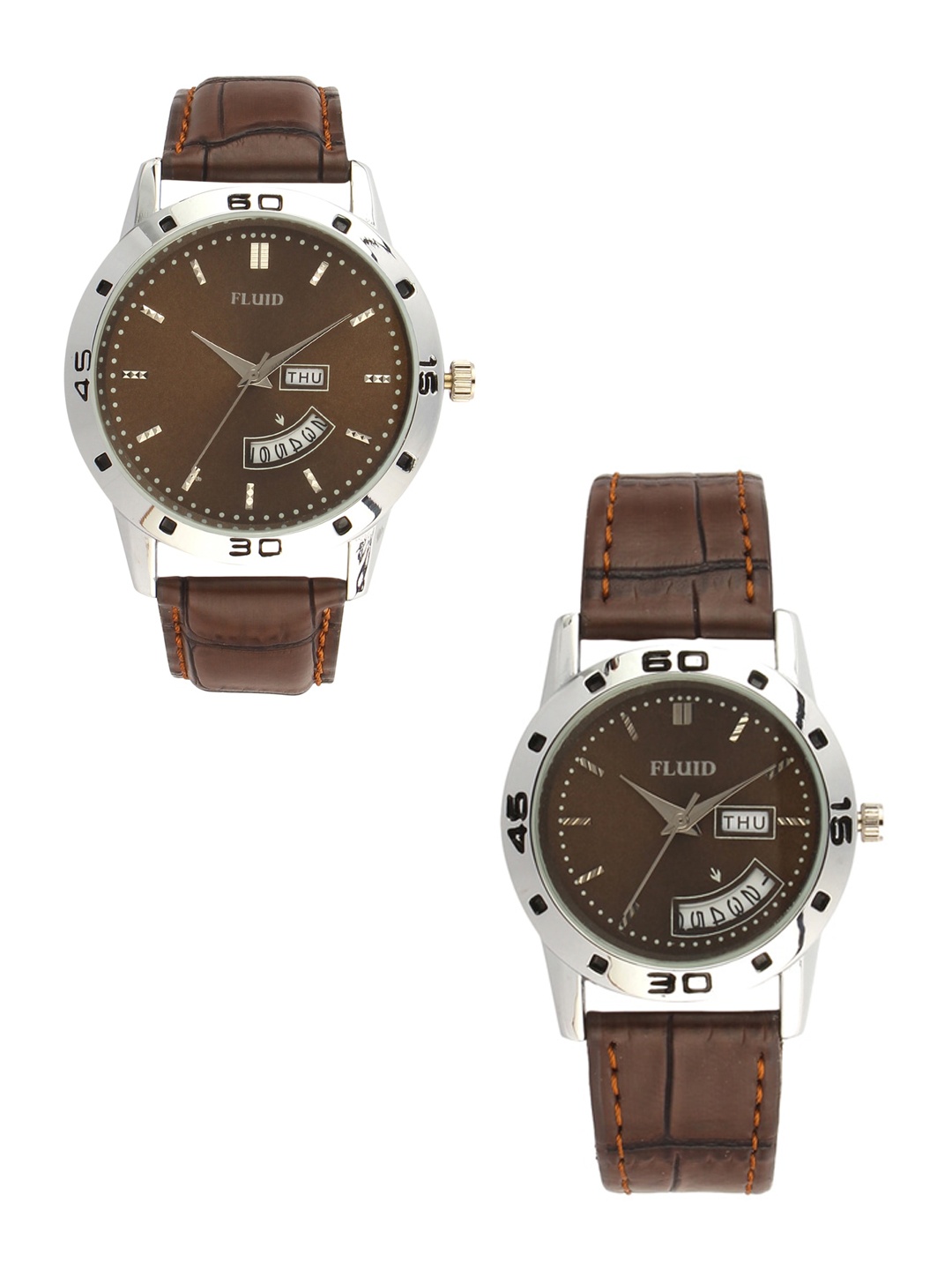 

FLUID Leather Straps Analogue Couple Watch FL-779Pair-BR01, Brown