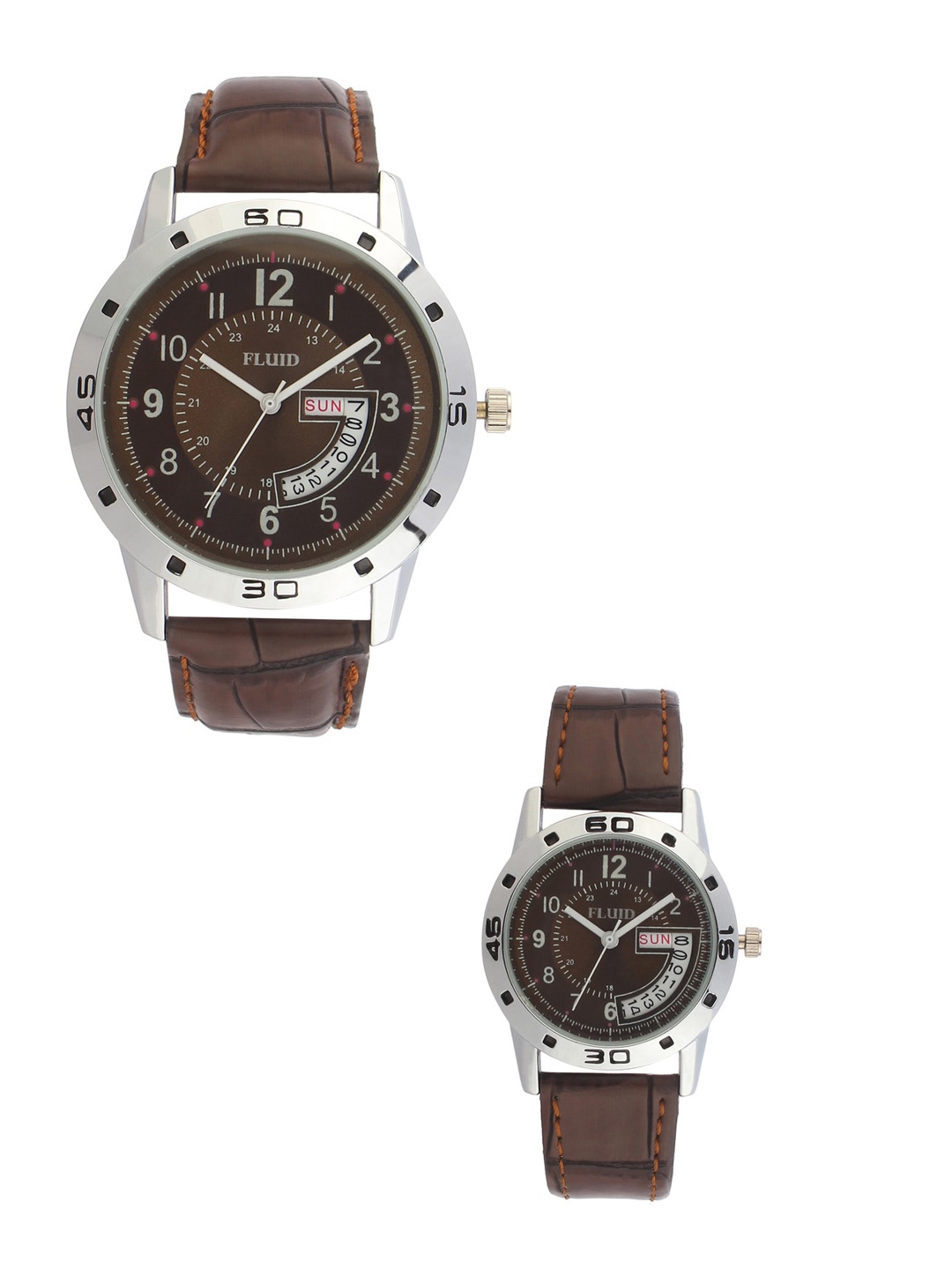 

FLUID Leather Textured Straps Analogue His & Her Watches FL-733Pair-BR01, Brown