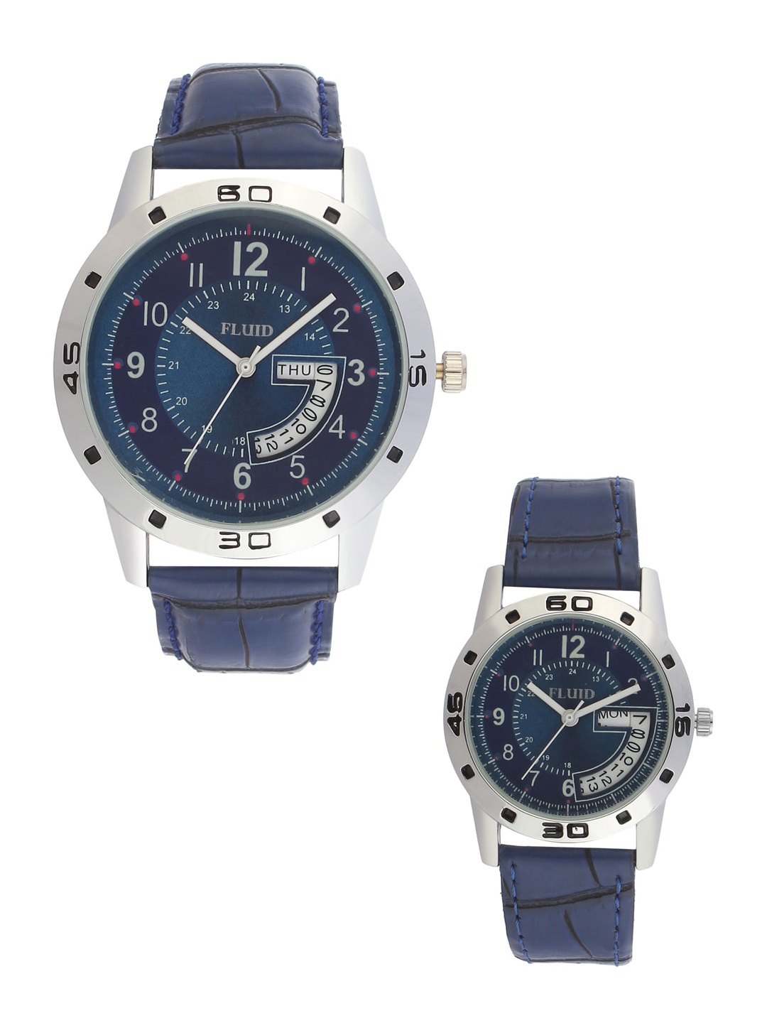 

FLUID Leather Textured Straps Analogue His & Her Watches FL-734Pair-BL01, Blue