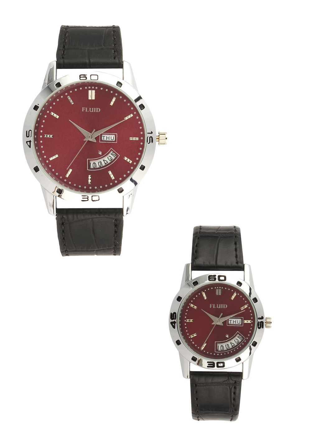 

FLUID Leather Straps Analogue Couple Watch FL-774Pair-RD01, Red
