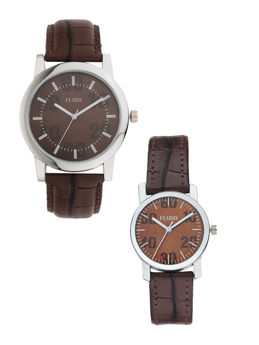 

FLUID Leather Straps Analogue His & Her Watches FL-789Pair-BR01, Brown