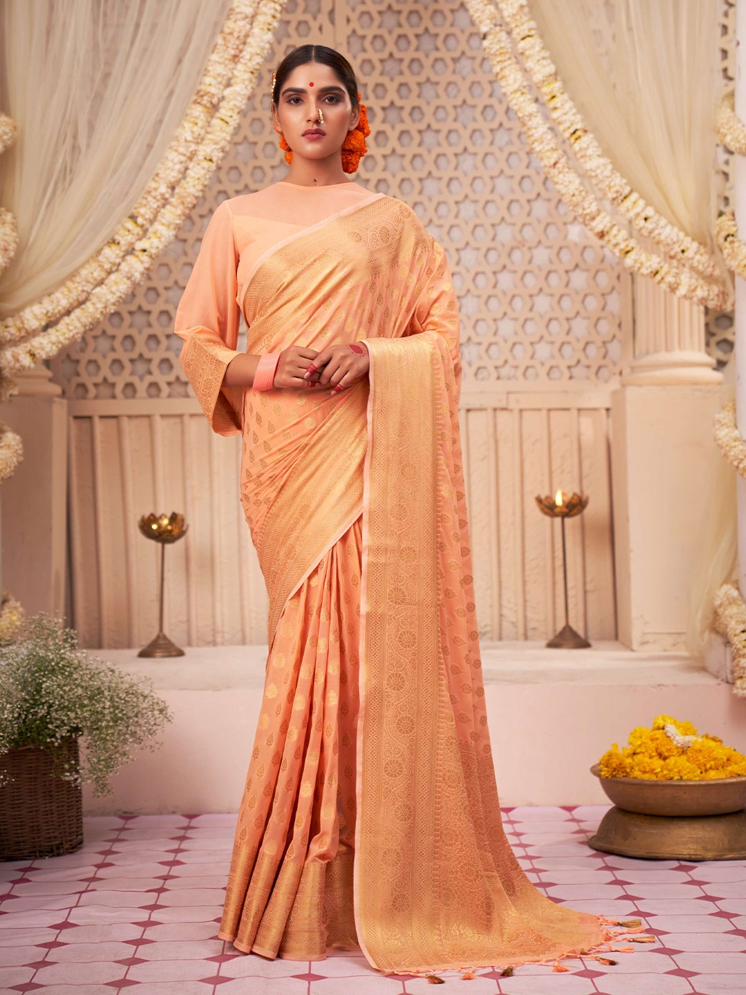 

Vardha Woven Design Zari Banarasi Saree, Orange