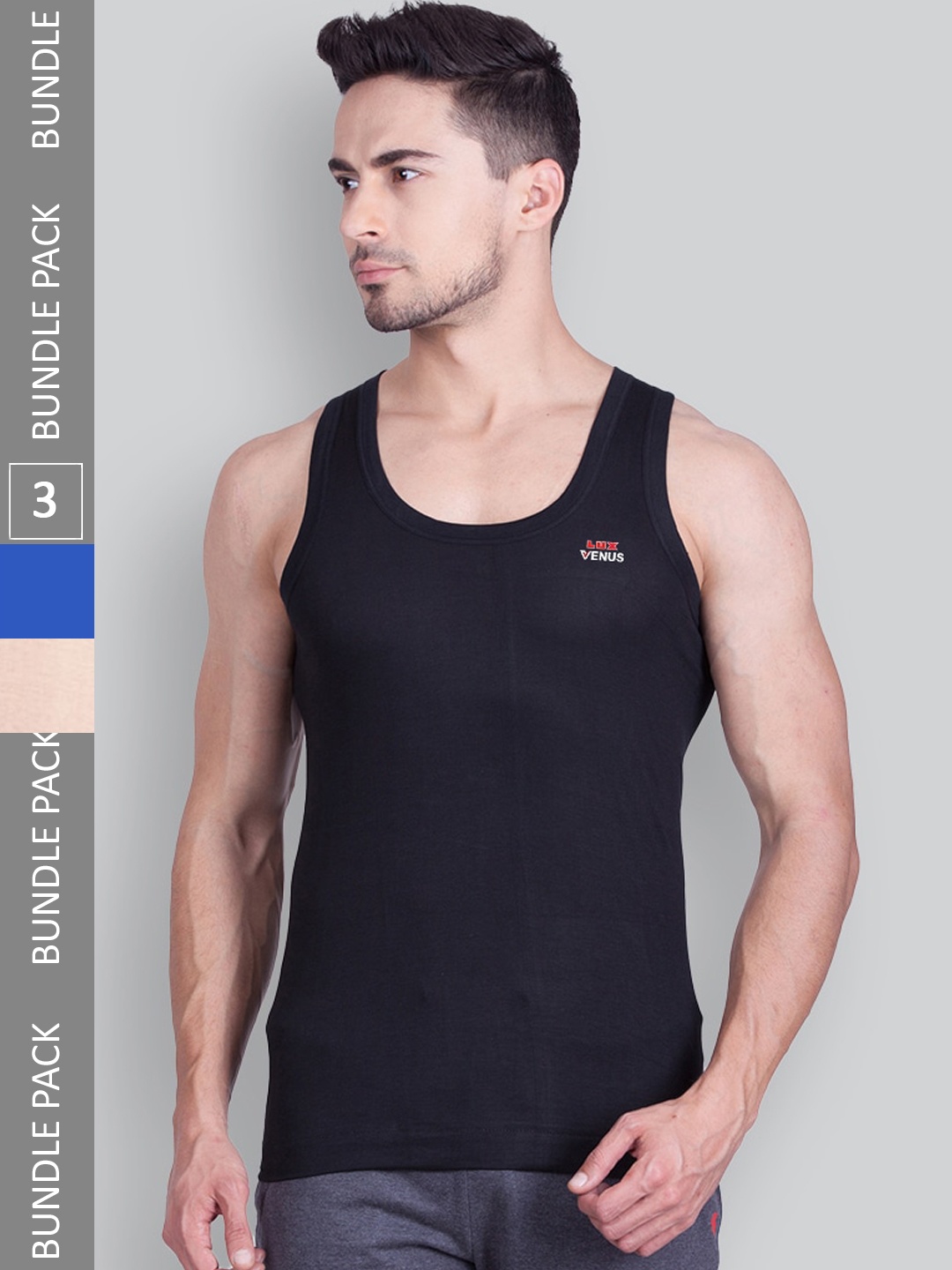 

LUX VENUS Men Pack Of 3 Assorted Pure Cotton Basic Innerwear Vests-VENUS_COL_AST_RN_75_3PC