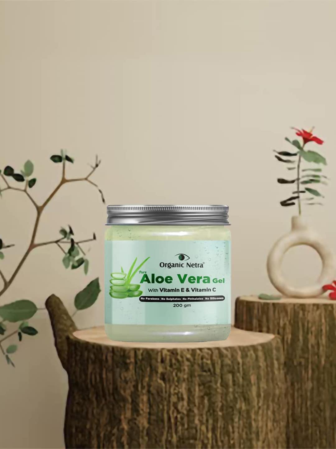 

Organic Netra Pure Aloe Vera Gel With Vitamin C & E for Skin - Face & Hair - 200 g, Green