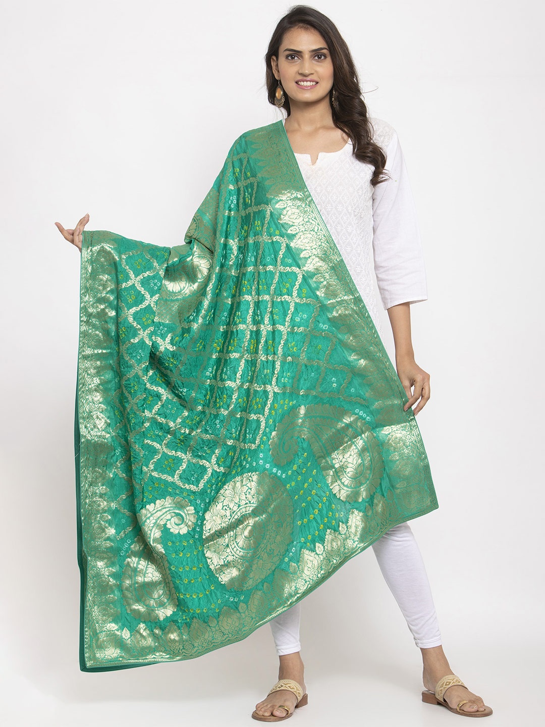 

panchhi Ethnic Motifs Woven Design Bandhani Dupatta, Sea green