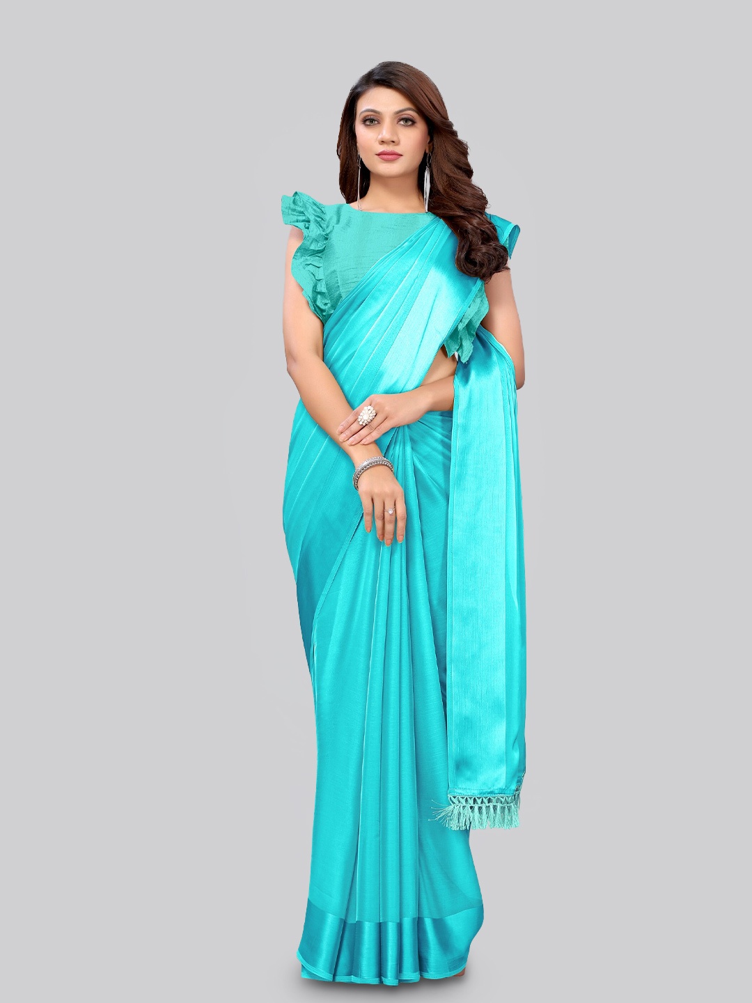 

KALINI Poly Chiffon Saree, Turquoise blue