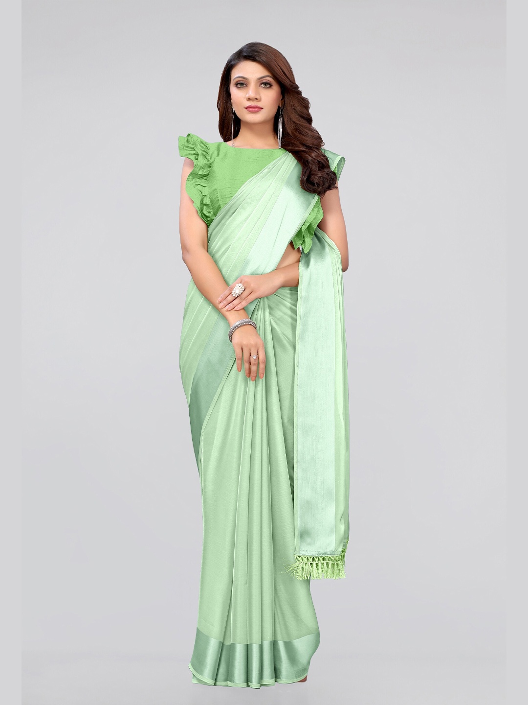 

KALINI Solid Poly Chiffon Saree, Green