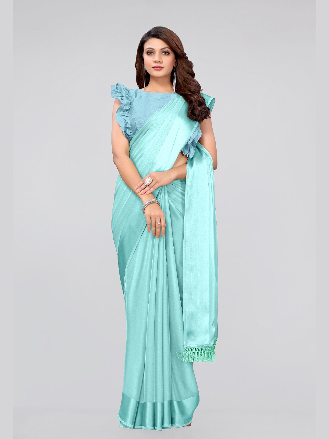 

KALINI Poly Chiffon Saree With Blouse Piece, Blue