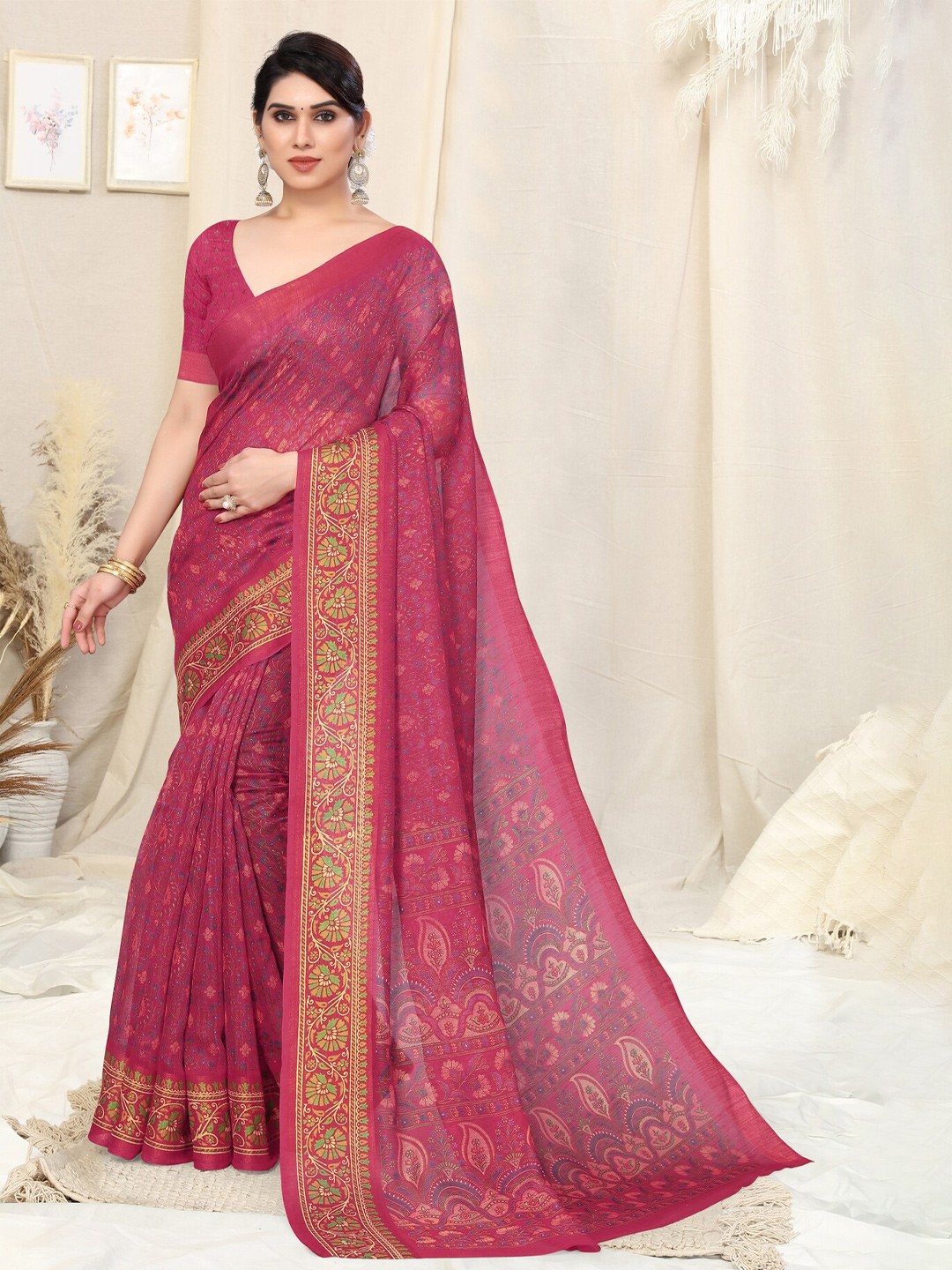 

KALINI Ethnic Motifs Printed Saree, Pink
