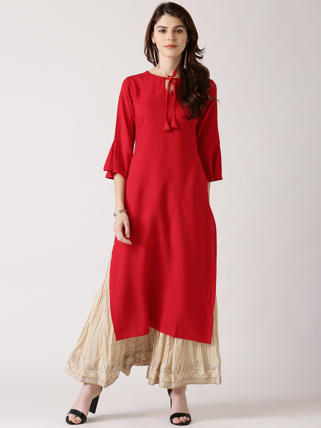 

Libas Women Red Solid Straight Kurta