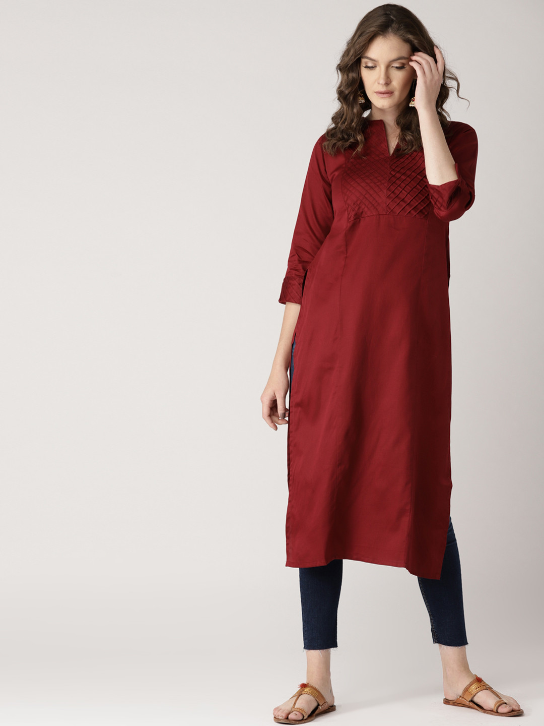 

Libas Women Maroon Solid Straight Kurta