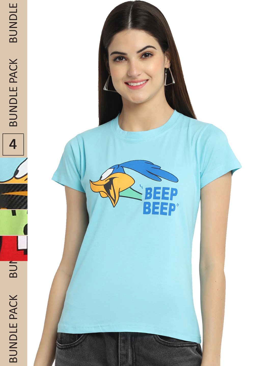 

Fabflee Pack Of 4 Graphic Printed Casual Cotton T-Shirts, Blue