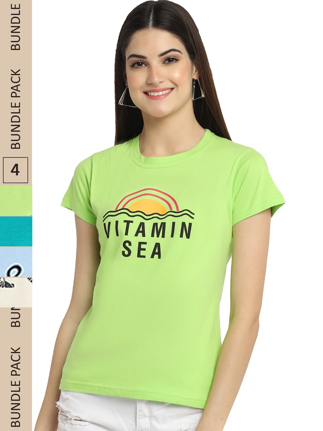 

Fabflee Pack Of 4 Printed Cotton T-shirt, Green