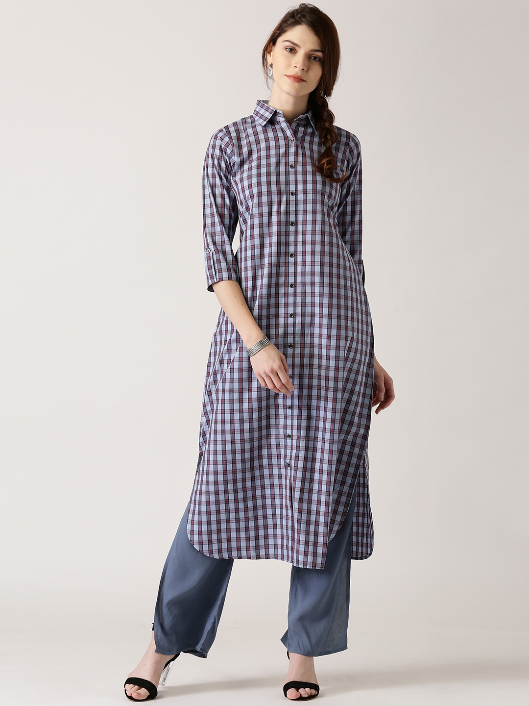 

Libas Women Blue Checked Pathani Kurta