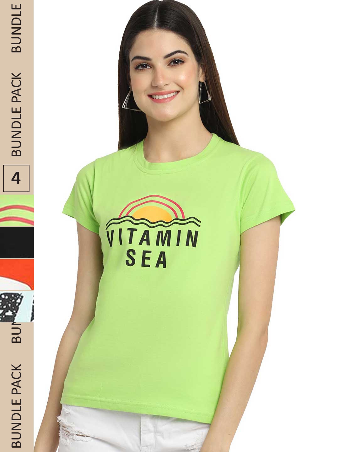 Fabflee Pack of 4 Typography Printed Round Neck Cotton T-shirt, Green