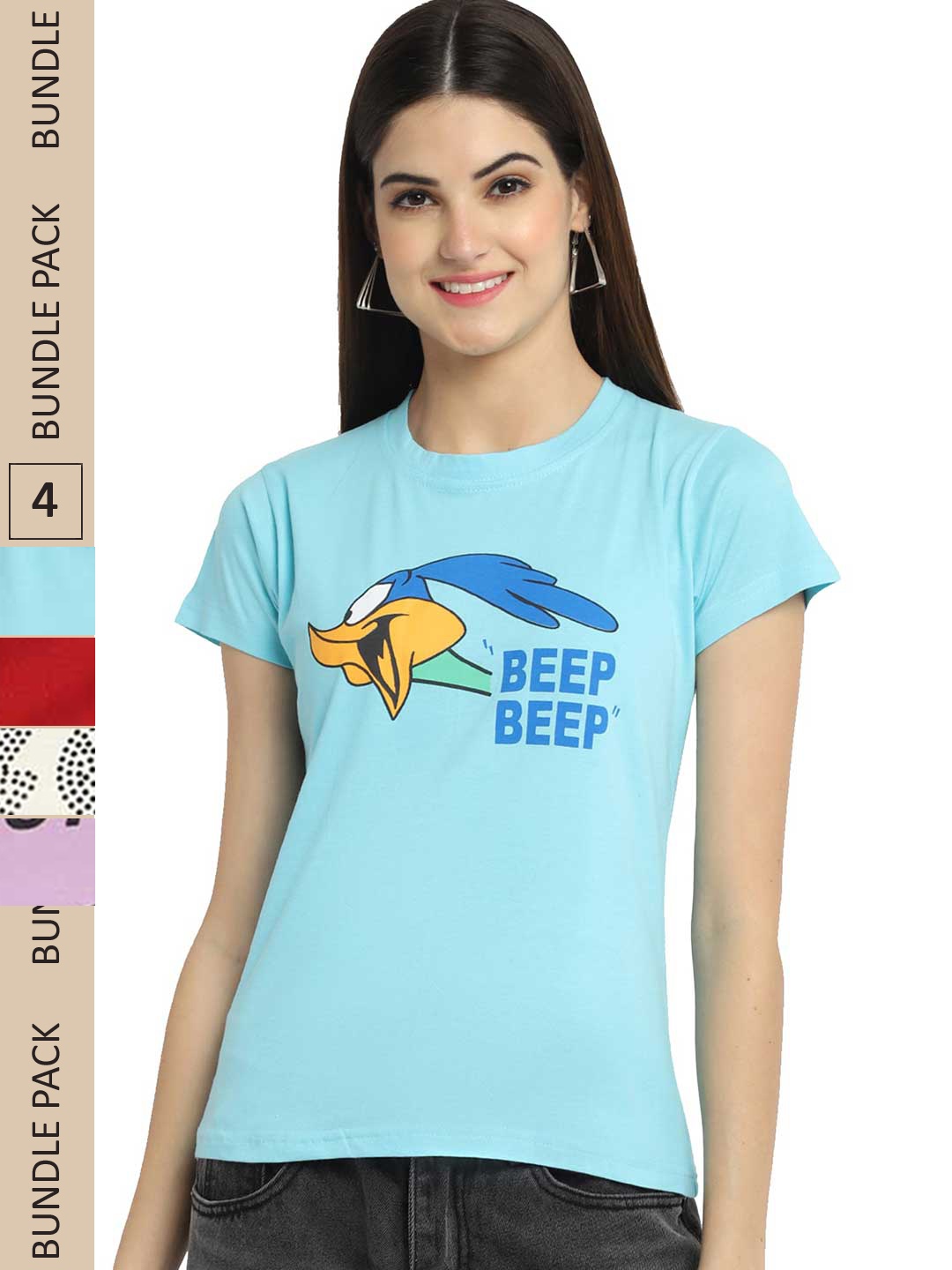 

Fabflee Pack Of 4 Graphic Printed Cotton T-shirts, Blue